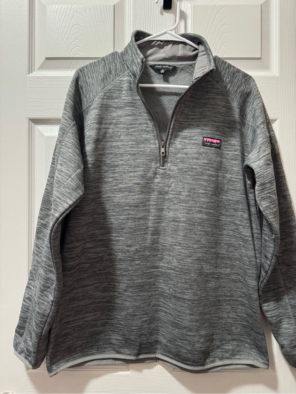Simply Southern Heather Gray Quarter-Zip Pullover with Pink Logo